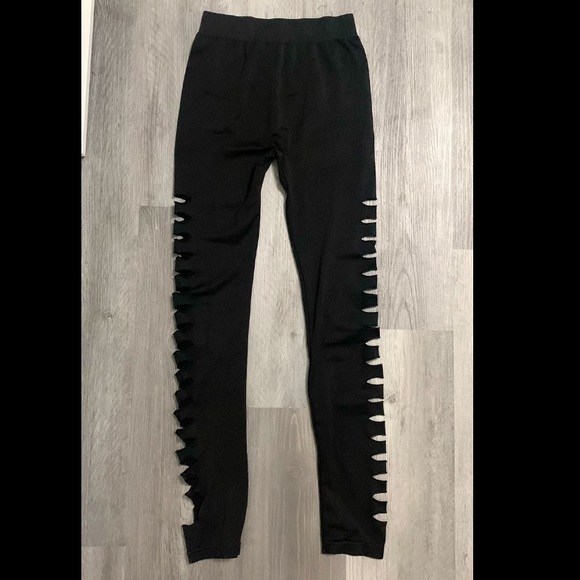Ardene Black Side Ripped Leggings - Picture 1 of 3